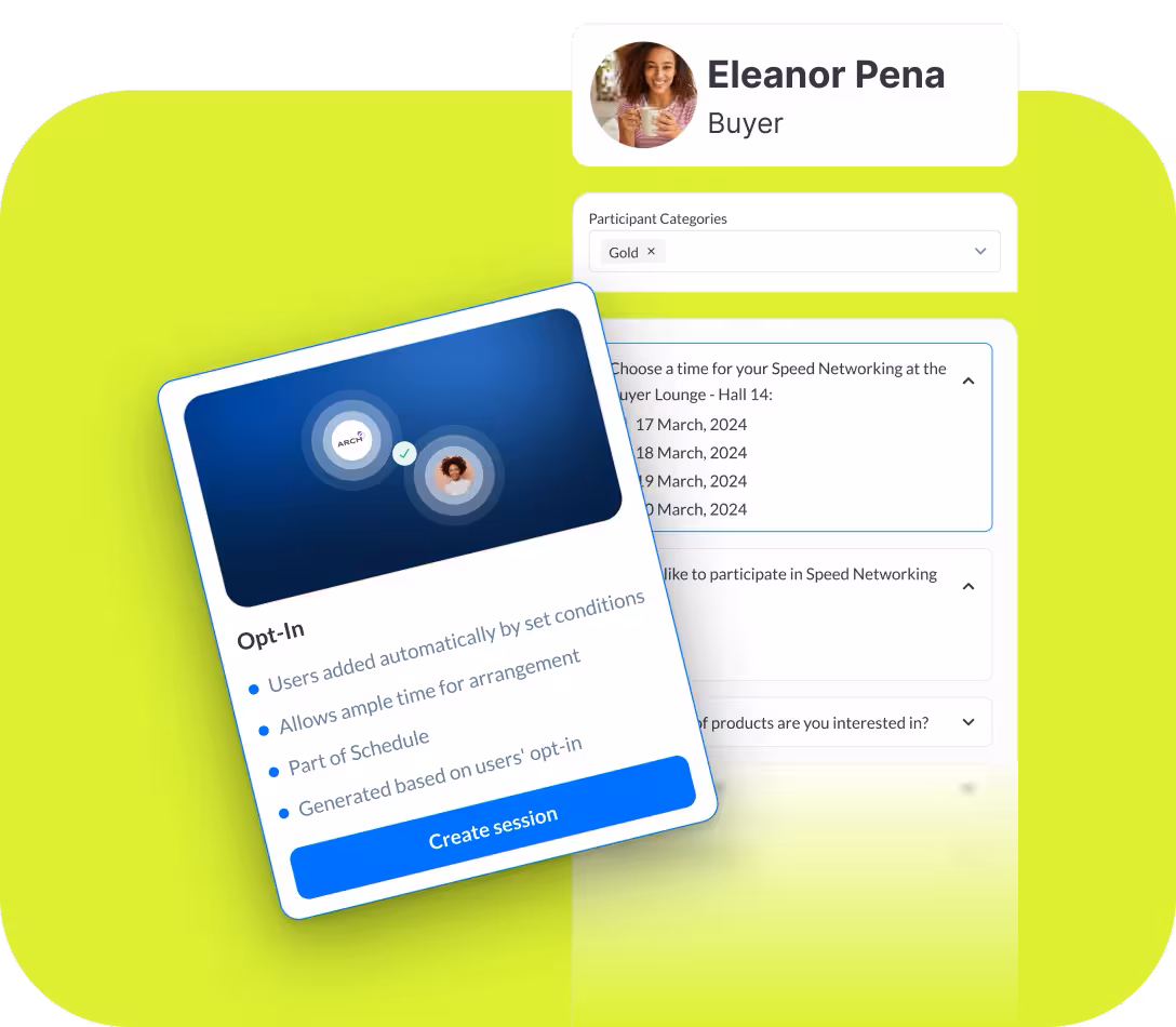 Organizer dashboard for setting up speed networking registration with custom questions